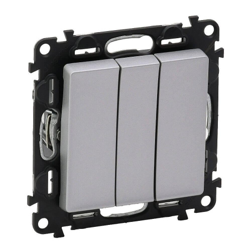Выключатель трехклавишный Legrand Valena Life 10A 250V алюминий 752603