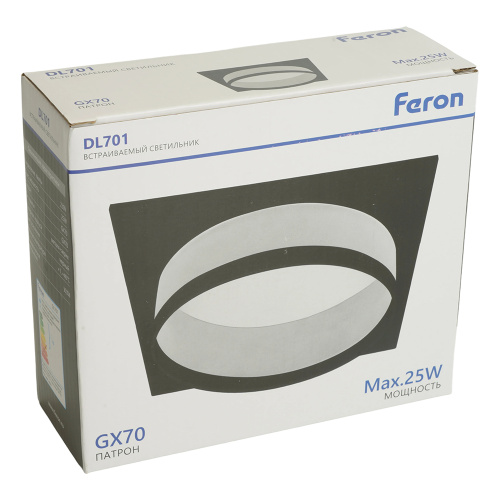 Светильник встраиваемый Feron DL701 потолочный GX70 черный квадрат 51096 Светильник встраиваемый Feron DL701 потолочный GX70 черный квадрат 51096