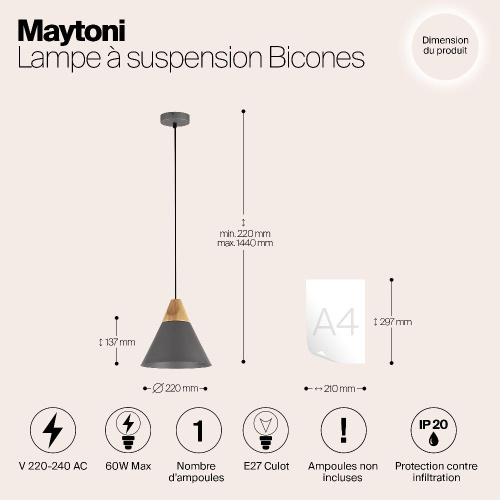 Подвесной светильник Maytoni Bicones P359-PL-220-C