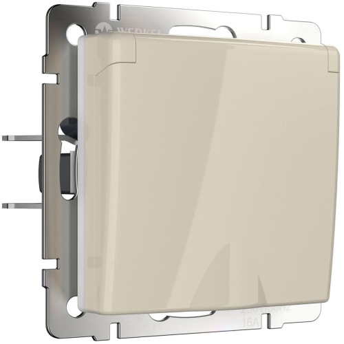 Розетка Werkel с заземлением с защитной крышкой и шторками WL03-SKGSC-01-IP44-ivory 4690389046247