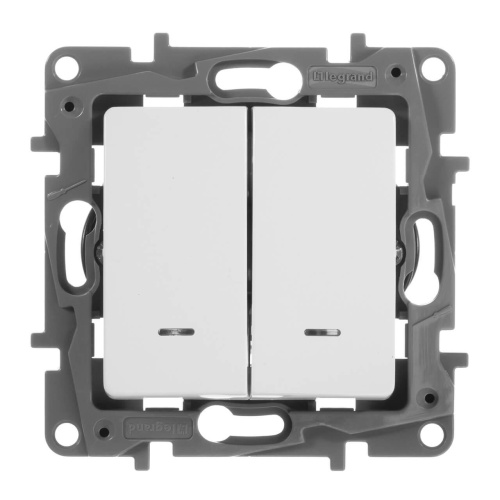 Переключатель двухклавишный Legrand Etika с подсветкой 10A 250V белый 672216