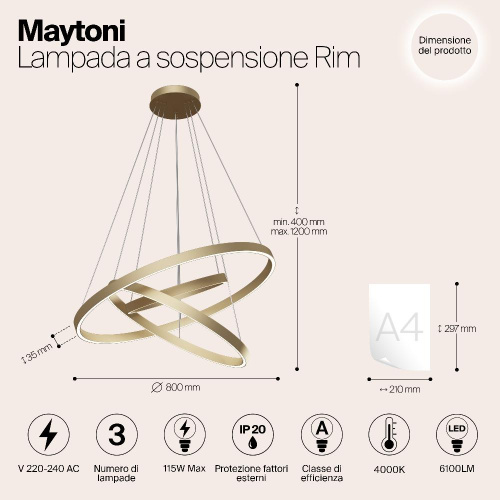 Подвесной светодиодный светильник Maytoni Rim MOD058PL-L100BS4K