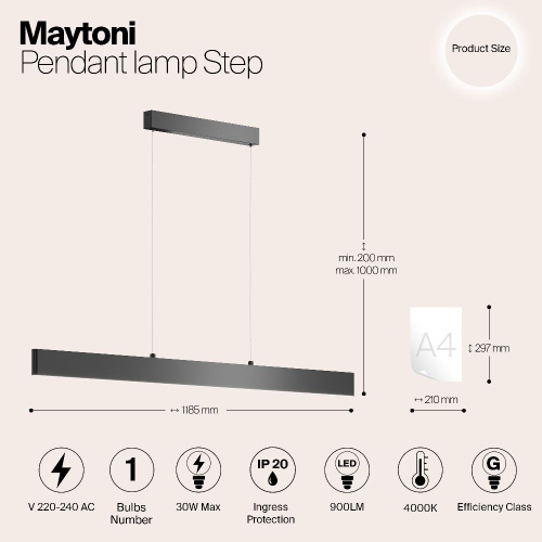 Подвесной светодиодный светильник Maytoni Step P010PL-L30B4K