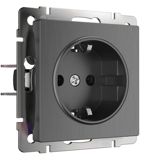 Розетка Werkel с заземлением и шторками Графит рифленый WL04-SKGS-01-IP44 4690389146008