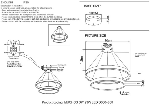 Подвесная люстра Crystal Lux MUCHOS SP123W LED D600+800 GOLD Подвесная люстра Crystal Lux MUCHOS SP123W LED D600+800 GOLD