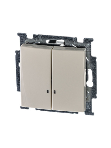 Выключатель двухклавишный ABB Basic55 10A 250V с подсветкой слоновая кость 2CKA001012A2157