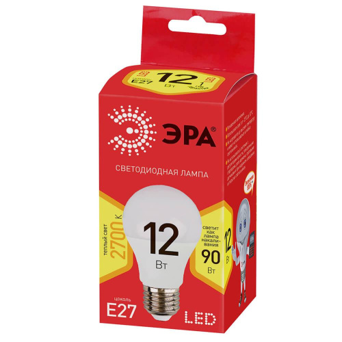 Лампа светодиодная ЭРА E27 12W 2700K матовая ECO LED A60-12W-827-E27 Б0030026