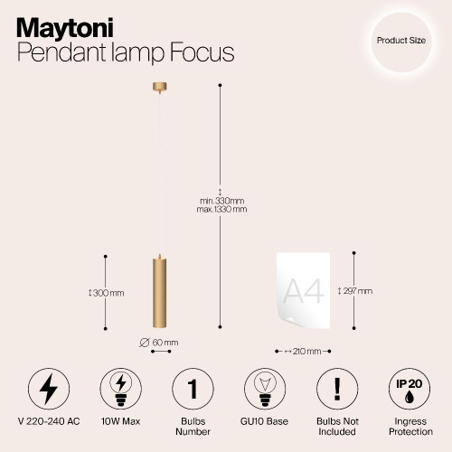 Подвесной светильник Maytoni Technical Focus P075PL-01MG Подвесной светильник Maytoni Technical Focus P075PL-01MG