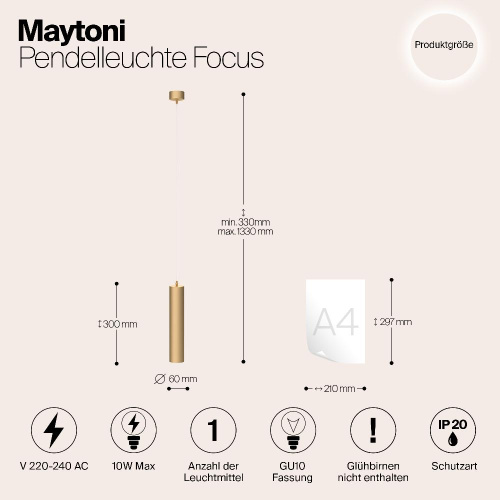 Подвесной светильник Maytoni Technical Focus P075PL-01MG Подвесной светильник Maytoni Technical Focus P075PL-01MG