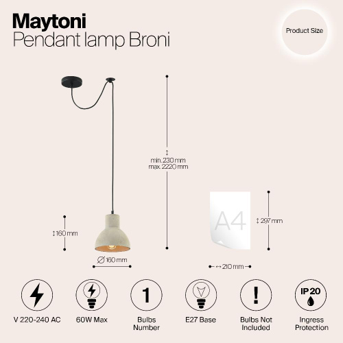 Подвесной светильник Maytoni Broni T434-PL-01-GR Подвесной светильник Maytoni Broni T434-PL-01-GR
