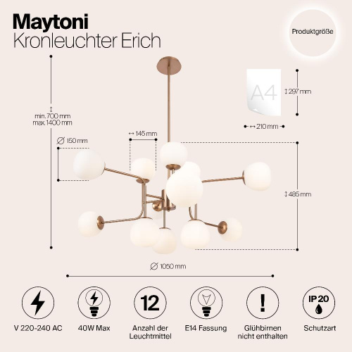 Подвесная люстра Maytoni Erich MOD221-PL-12-G