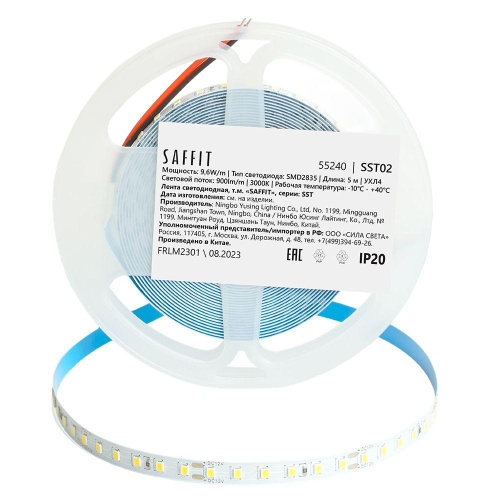 Светодиодная лента Saffit 9,6W/m 120LED/m 2835SMD теплый белый 5М SST02 55240 Светодиодная лента Saffit 9,6W/m 120LED/m 2835SMD теплый белый 5М SST02 55240