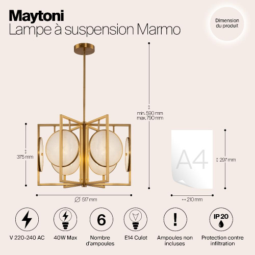 Подвесная люстра Maytoni Marmo MOD099PL-06G