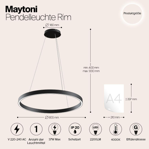 Подвесной светодиодный светильник Maytoni Rim MOD058PL-L32B4K