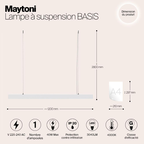 Подвесной светодиодный светильник Maytoni Vinder P051PL-L40W4K Подвесной светодиодный светильник Maytoni Vinder P051PL-L40W4K