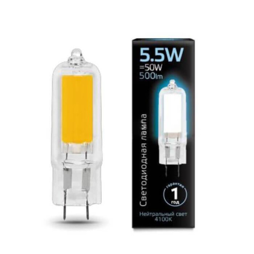 Лампа светодиодная Gauss G4 5.5W 4100K прозрачная 107807205 Лампа светодиодная Gauss G4 5.5W 4100K прозрачная 107807205