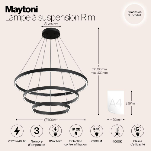 Подвесной светодиодный светильник Maytoni Rim MOD058PL-L100B4K