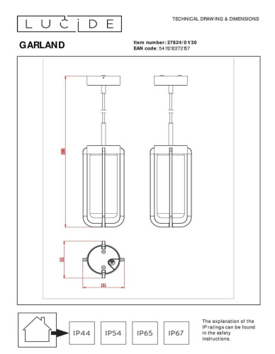 Уличный подвесной светильник Lucide Garland 27824/01/30