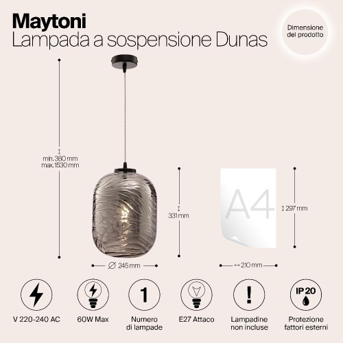 Подвесной светильник Maytoni Dunas P058PL-01B