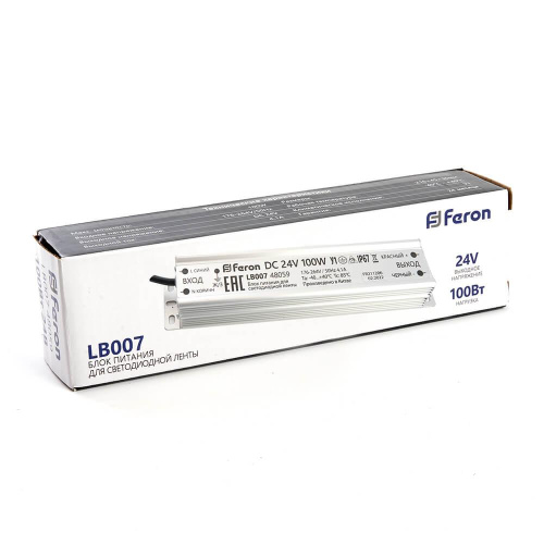 Блок питания для светодиодной ленты Feron LB007 12V 100W IP67 4,1A 48059 Блок питания для светодиодной ленты Feron LB007 12V 100W IP67 4,1A 48059