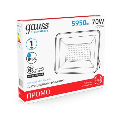 Прожектор светодиодный Gauss 70W 613100370