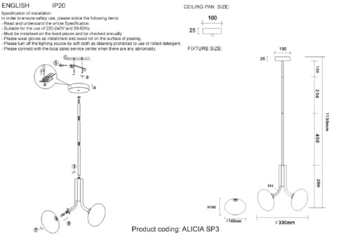Подвесной светильник Crystal Lux ALICIA SP3 GOLD/WHITE