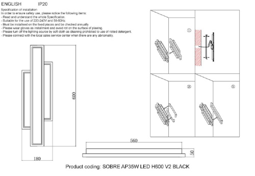 Бра Crystal Lux Sobre Ap35W Led H600 V2 Black Бра Crystal Lux Sobre Ap35W Led H600 V2 Black