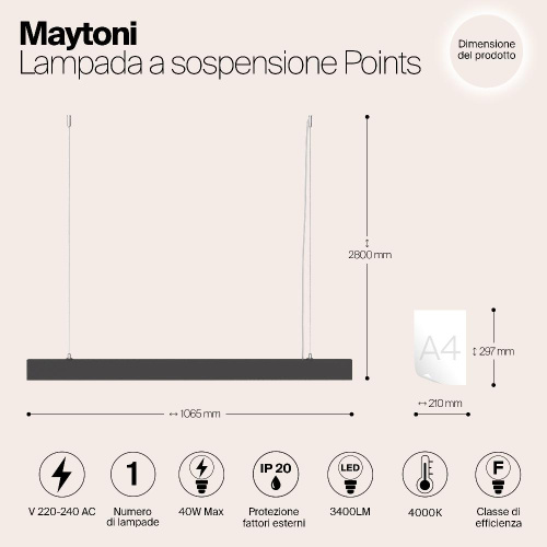 Подвесной светодиодный светильник Maytoni Vinder P050PL-L40B4K