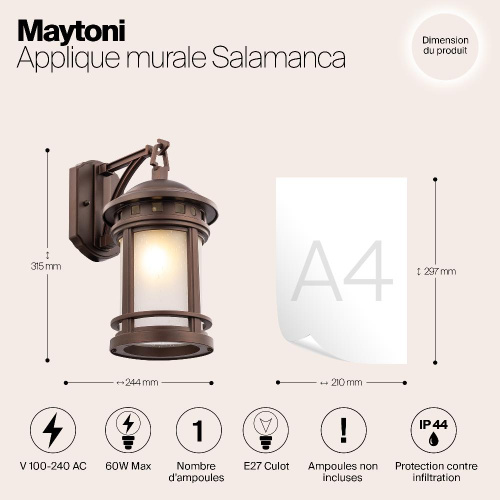Уличный настенный светильник Maytoni Salamanca O031WL-01BR Уличный настенный светильник Maytoni Salamanca O031WL-01BR
