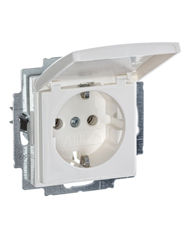 Розетка ABB Basic55 Schuko с/з 16A 250V с крышкой безвинтовой зажим альпийский белый 2CKA002018A0350