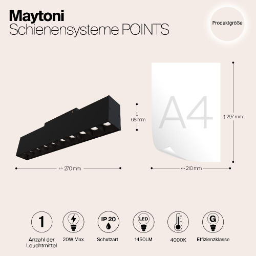 Трековый светодиодный светильник для магнитного шинопровода Maytoni Track Lamps TR014-2-20W4K-B Трековый светодиодный светильник для магнитного шинопровода Maytoni Track Lamps TR014-2-20W4K-B