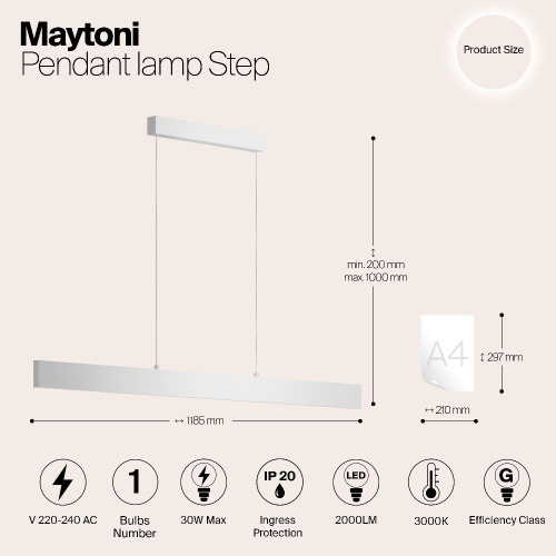 Подвесной светодиодный светильник Maytoni Step P010PL-L30W