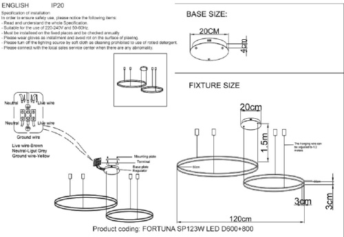 Подвесная люстра Crystal Lux FORTUNA SP123W LED D600+800 GOLD