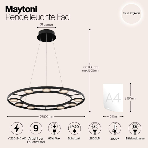 Подвесной светодиодный светильник Maytoni Fad MOD070PL-L63B3K Подвесной светодиодный светильник Maytoni Fad MOD070PL-L63B3K