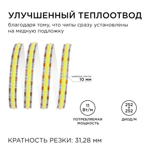 Светодиодная лента Apeyron 11W/m 504LED/m COB теплый/холодный белый 5M 224ОО Светодиодная лента Apeyron 11W/m 504LED/m COB теплый/холодный белый 5M 224ОО