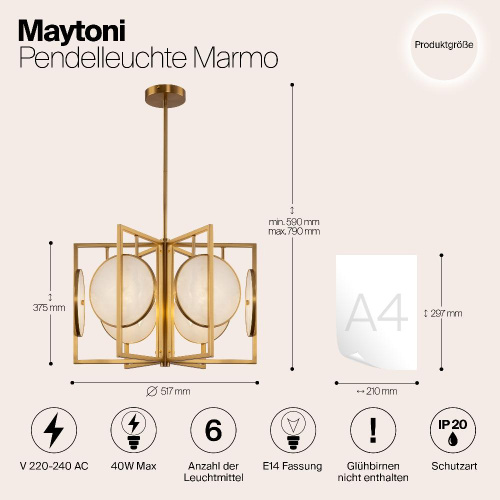 Подвесная люстра Maytoni Marmo MOD099PL-06G