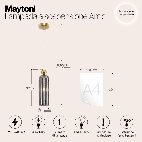 Подвесной светильник Maytoni Antic MOD302PL-01GR Подвесной светильник Maytoni Antic MOD302PL-01GR