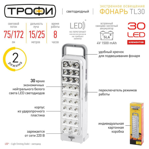 Кемпинговый светодиодный фонарь ЭРА Трофи аккумуляторный 45х21 172 лм TL30 Б0002595