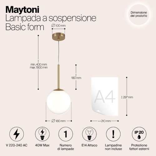 Подвесной светильник Maytoni Basic form MOD321PL-01G2 Подвесной светильник Maytoni Basic form MOD321PL-01G2