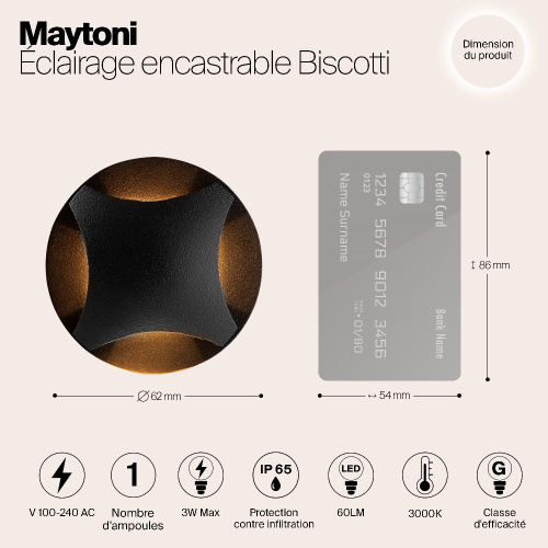 Встраиваемый светодиодный светильник Maytoni Biscotti O036-L3B3K Встраиваемый светодиодный светильник Maytoni Biscotti O036-L3B3K