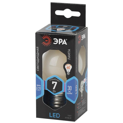 Лампа светодиодная филаментная ЭРА E27 7W 4000K матовая F-LED P45-7W-840-E27 frost