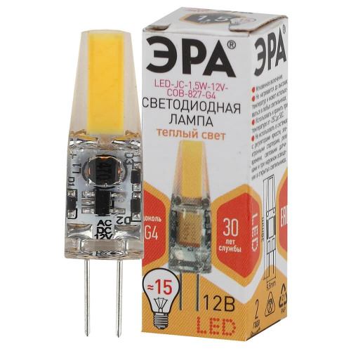 Лампа светодиодная ЭРА G4 1,5W 2700K прозрачная LED JC-1,5W-12V-COB-827-G4 Б0033197