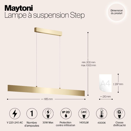 Подвесной светодиодный светильник Maytoni Step P010PL-L30G4K Подвесной светодиодный светильник Maytoni Step P010PL-L30G4K