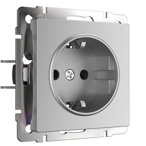 Розетка Werkel с заземлением и шторками серебряный WL06-SKGS-01-IP44 4690389053900