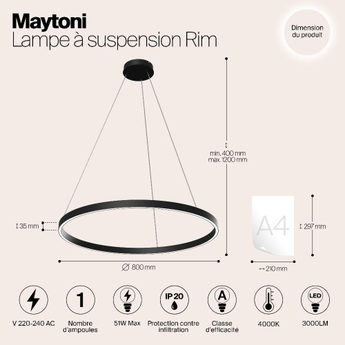 Подвесной светодиодный светильник Maytoni Rim MOD058PL-L42B4K