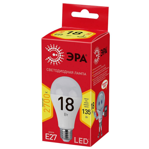 Лампа светодиодная ЭРА E27 18W 2700K матовая ECO LED A65-18W-827-E27 Б0031706