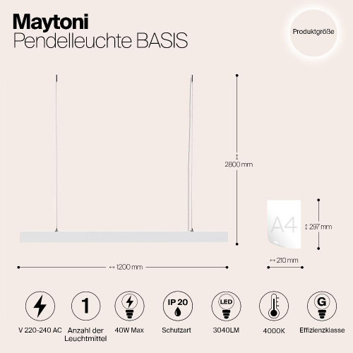 Подвесной светодиодный светильник Maytoni Vinder P051PL-L40W4K Подвесной светодиодный светильник Maytoni Vinder P051PL-L40W4K