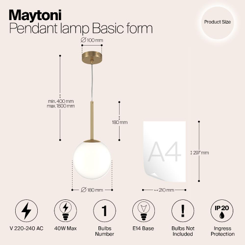 Подвесной светильник Maytoni Basic form MOD321PL-01G2 Подвесной светильник Maytoni Basic form MOD321PL-01G2
