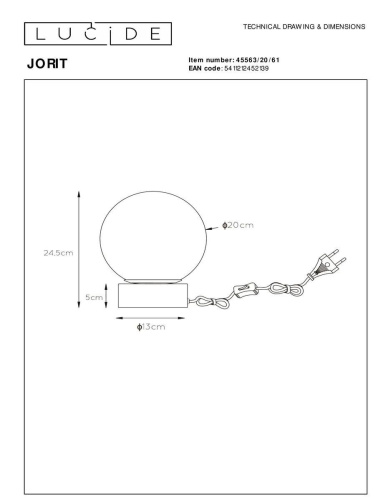 Настольная лампа Lucide Jorit 45563/20/61
