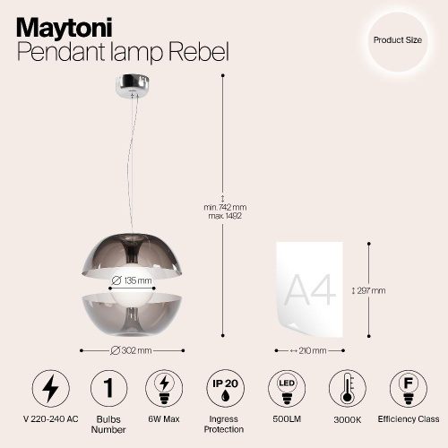 Подвесной светодиодный светильник Maytoni Rebel MOD322PL-L6B3K